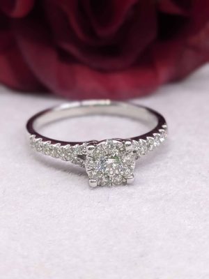 Ladies 9ct White Gold Diamond Halo Ring - BL401257