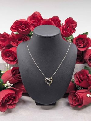 Ladies 9ct White Gold Necklace with Two Tone Gold Heart Pendant - BL412405