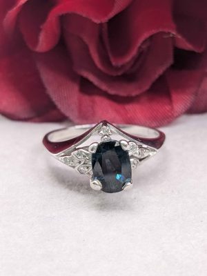 Ladies 14ct White Gold Faux Sapphire & Diamond Dress Ring - BL383977