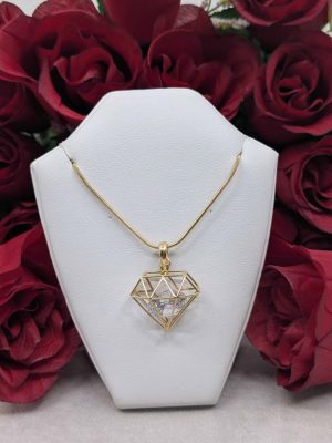 Ladies 9ct Gold Diamond Shaped Pendant With Cubic Zirconia - BL422671