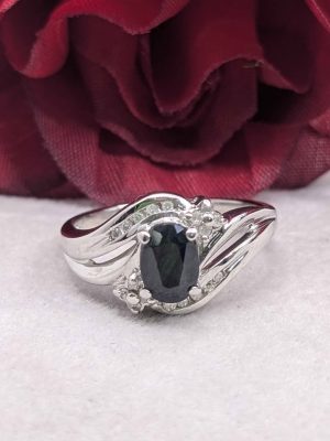 Ladies 9ct White Gold Black Sapphire Ring - BL411808