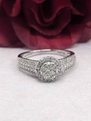 Ladies 10ct White Gold Diamond Halo Ring - BL421734