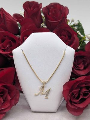 Ladies 9ct Yellow Gold & Diamond M Pendant - BL422395
