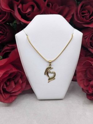Ladies 9ct Yellow Gold Dolphin Heart Pendant - BL417299-2