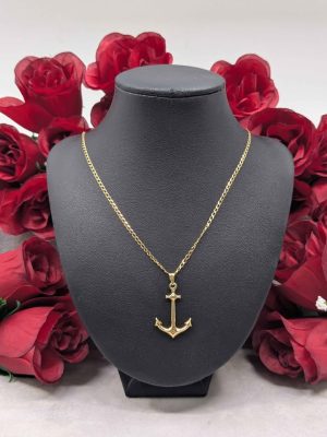 Ladies 9ct Gold Anchor Pendant Necklace - BL425125
