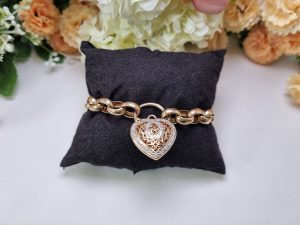 9ct Yellow Gold Heart Locket Belcher Bracelet TW429487