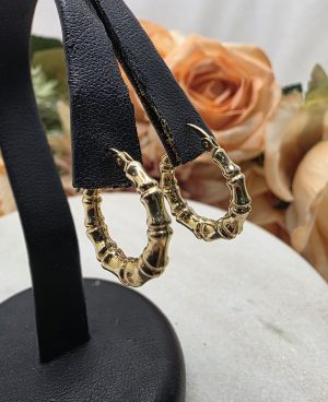 Ladies 9CT Yellow Gold Bamboo Hoop Earrings - IP425725