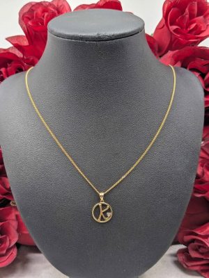 Ladies 9ct Gold Necklace with Diamond K Pendant - BL408642