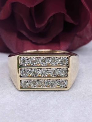 Men's 9ct Yellow Gold Diamond Illusion Ring - BL424480