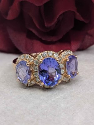 Valuated Ladies 14ct Rose Gold Triple Cluster Ring - BL377535