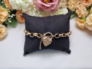 9ct Yellow Gold Heart Clasp Belcher Bracelet TW423242