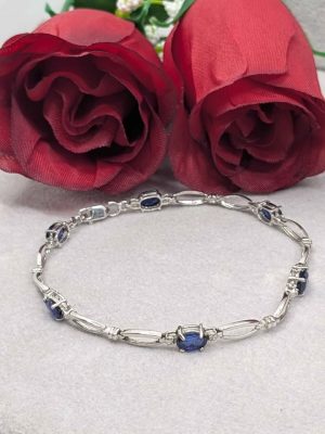 Ladies 10ct White Gold Faux Sapphire Bracelet - BL421723
