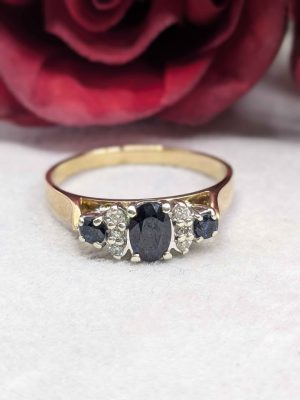 Ladies 9ct Yellow Gold Three Faux Sapphire Ring - BL411880