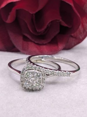 Ladies 9ct & 18ct White Gold Bridal Set Rings - BL421743