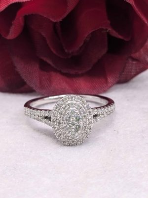 Ladies 9ct White Gold Oval Diamond Cluster Ring - BL396909