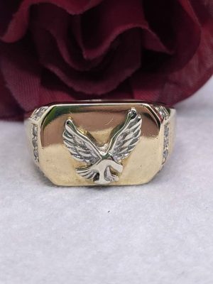 Men's 9ct Yellow Gold Eagle Diamond Ring - BL405842