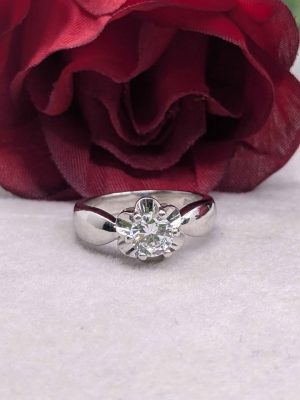 Ladies 14ct White Gold Floral Solitaire Ring - BL412022