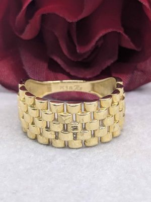 Men's 18ct Yellow Gold Ribbed Ring - BL409849