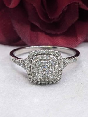 Ladies 9ct White Gold Diamond Cluster Cocktail Ring - BL384389