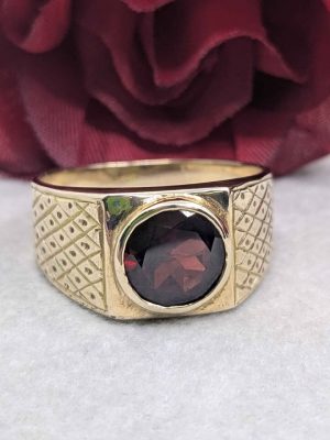 Men's 12ct Yellow Gold Faux Ruby Ring - BL390796