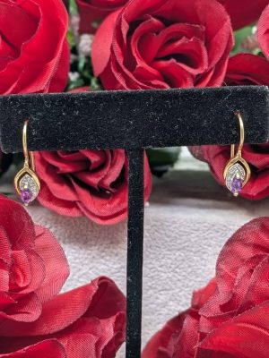 Ladies 9ct Gold Faux Amethyst Earrings - BL410762-5