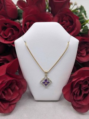 Ladies 9ct Gold Diamond & Faux Amethyst Pendant - BL419701
