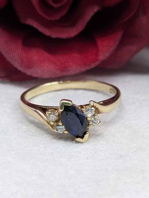 Ladies 9ct Yellow Gold Faux Sapphire Ring - BL421576