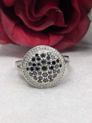 Ladies 9ct White Gold Black Diamond Cluster Cocktail Ring - BL379006