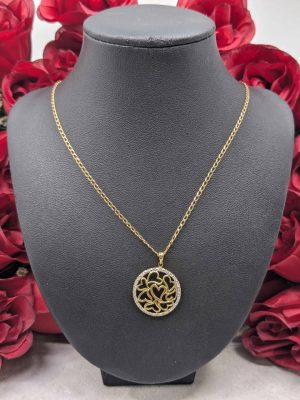 Ladies 9ct Gold Circle Heart Pendant Necklace - BL382723