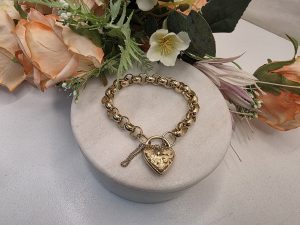 9CT Yellow Gold Heart Clasp Belcher Bracelet IP403692