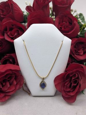 Ladies 8ct Yellow Gold Faux Sapphire Tear Drop Pendant - BL411528-1