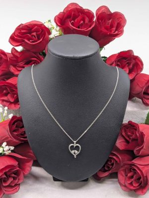 Ladies 9ct White Gold Necklace with Diamond Heart Pendant - BL390239