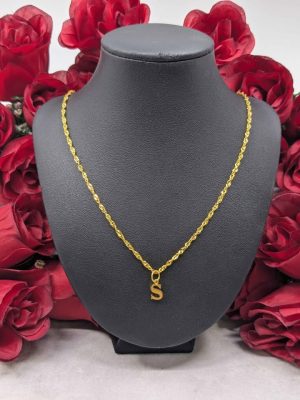 Ladies 21ct Yellow Gold Necklace with S Pendant - BL394606