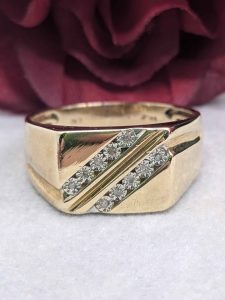 Men's 9ct Yellow Gold Diamond Diagonal Illusion Ring - BL395171