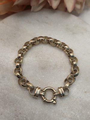Ladies 9CT Yellow Gold Belcher Bracelet w/ Patterned Links - IP413113