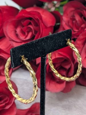 Ladies 9ct Yellow Gold Twisted Hoop Earrings - BL445454