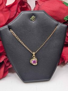 Ladies 9ct Yellow Gold Trillion Cut Pink Stone Pendant - BL448421