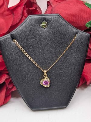 Ladies 9ct Yellow Gold Trillion Cut Pink Stone Pendant - BL448421