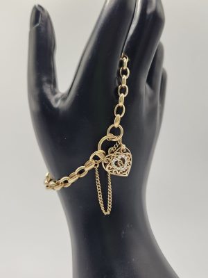 9ct Yellow Gold Belcher Bracelet with Heart Lock GN443314