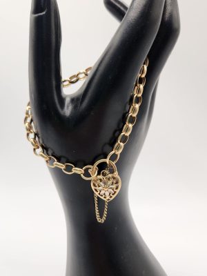 9ct Yellow Gold Belcher with Flower Design Heart Lock GN445534