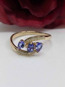 Ladies 14ct Yellow Gold Pear Cut Blue Stone Ring - BL445947