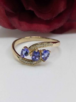 Ladies 14ct Yellow Gold Pear Cut Blue Stone Ring - BL445947