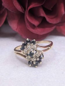 Ladies 9ct Yellow Gold Diamond and Created Sapphire Dress Ring - BL443121