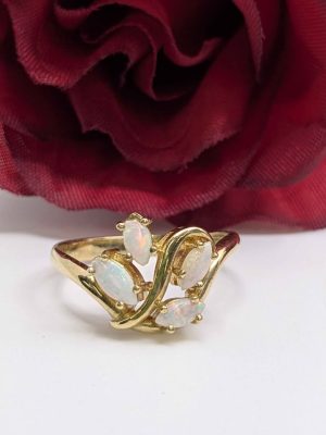Ladies 10ct Yellow Gold Floral Style Opal Ring - BL448436