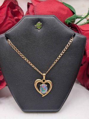 Ladies 9ct Yellow Gold Heart Shaped Pendant With Opal - BL448399