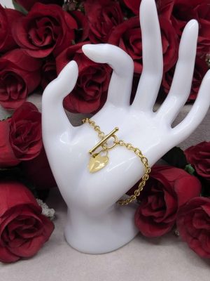 Ladies 9ct Yellow Gold Belcher Style Bracelet with Heart Pendant - BL445620