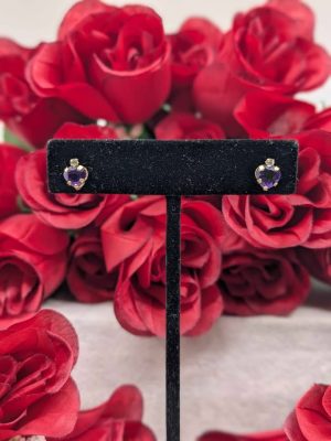 Ladies 9ct Yellow Gold Purple Heart Stud Earrings - BL440827