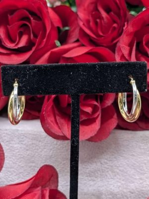 Ladies 9ct Yellow & White Gold Hoop Earrings - BL443766