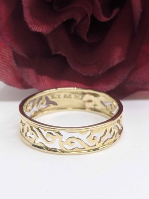Ladies 9ct Yellow Gold Patterned Ring - BL448429