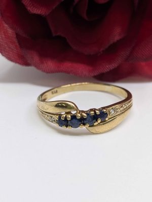 Ladies 9ct Yellow Gold Created Sapphire & Diamond Ring - BL448426